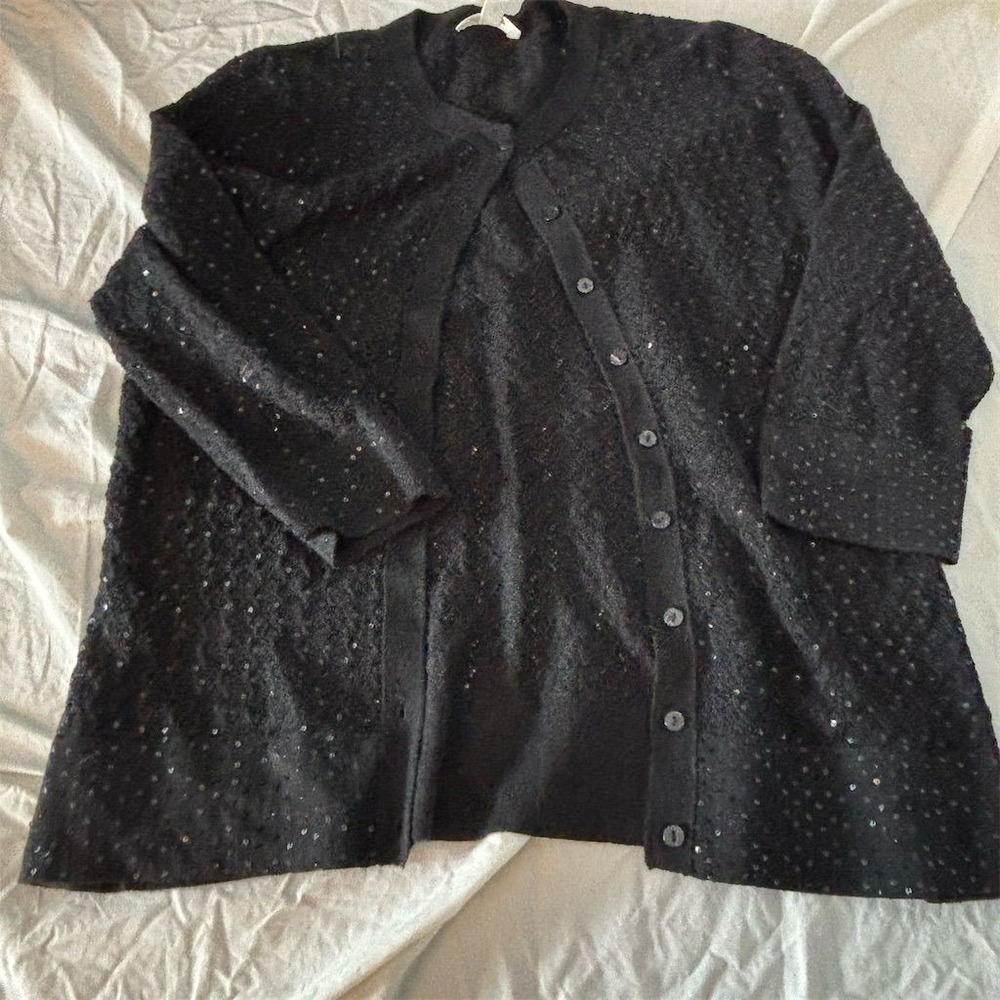 Coldwater Creek Women's L Black Sequin Button-Down Cardigan Sweater